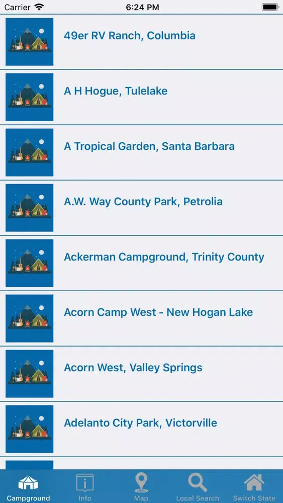 Tangkapan skrin USA Campgrounds