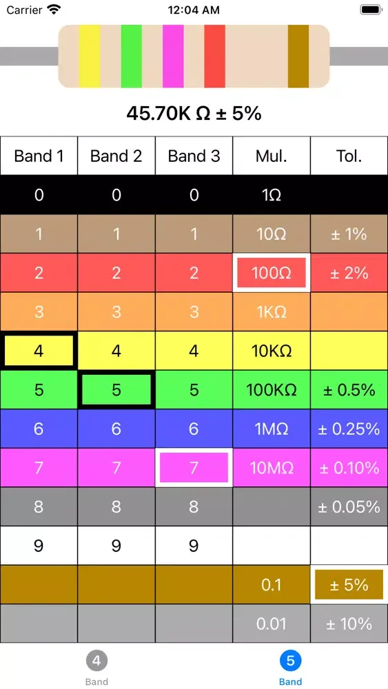 ภาพหน้าจอของ Resistor code calc
