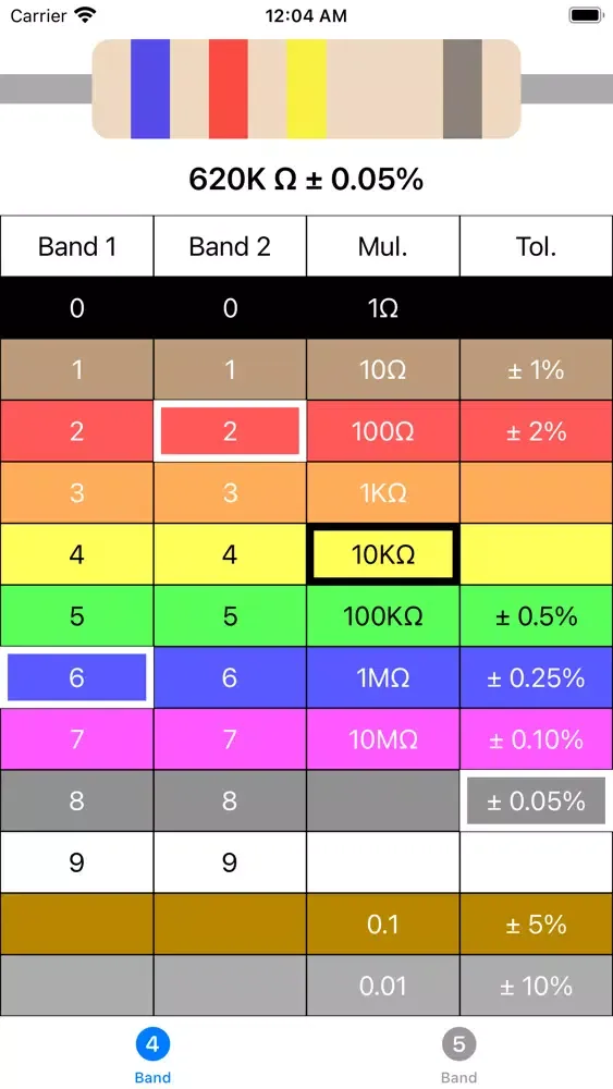 ภาพหน้าจอของ Resistor code calc