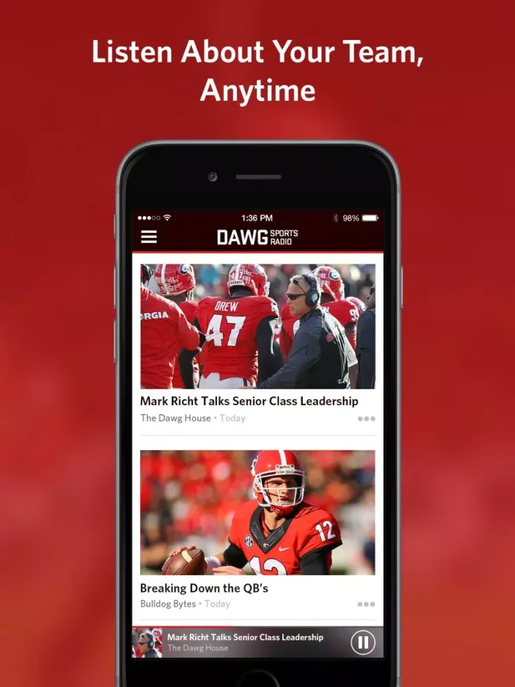 Tangkapan skrin Dawg Sports Radio iPad 