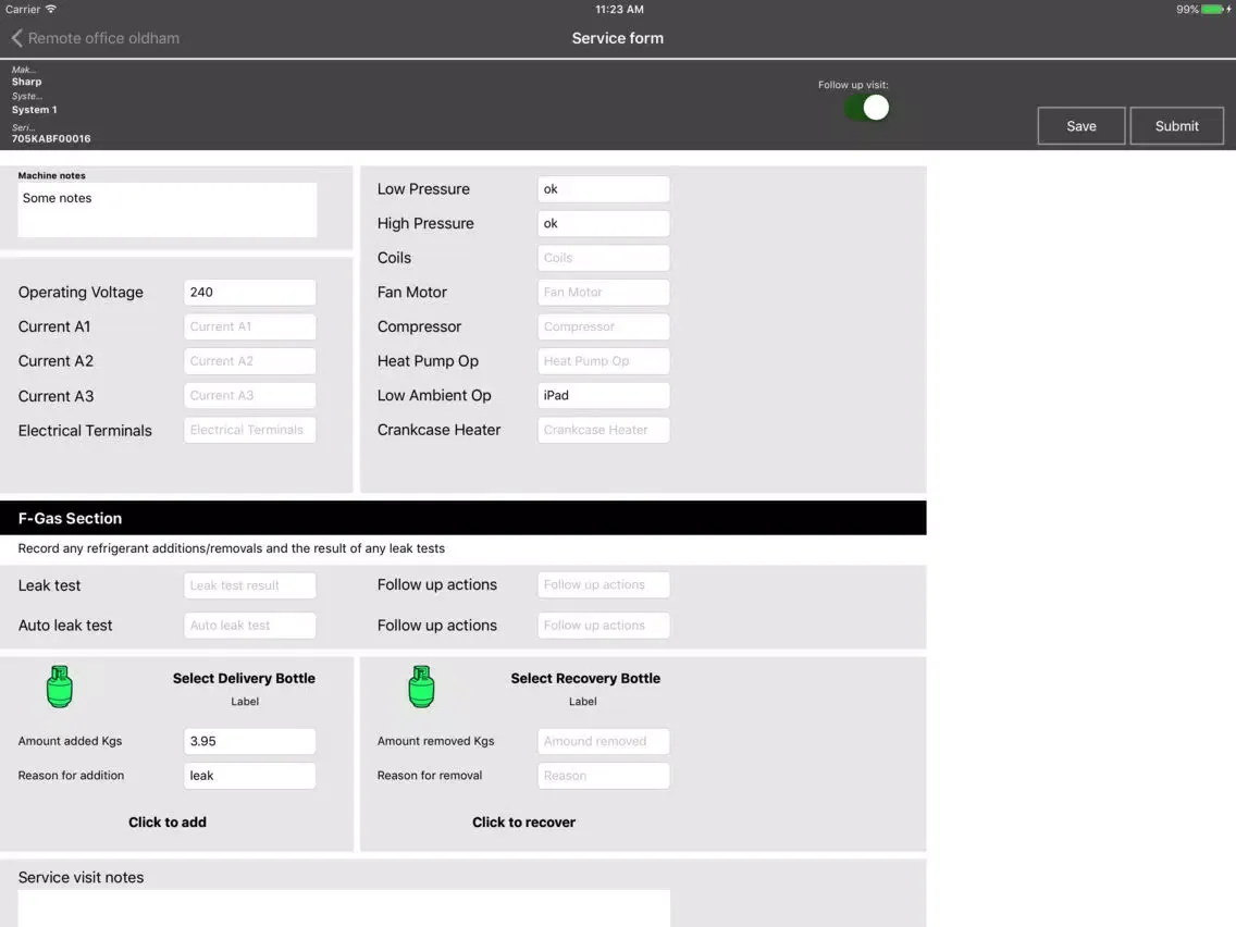 Tangkapan layar RedPoint F Gas App iPad 