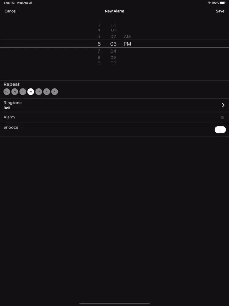Tangkapan layar AlarmGINI iPad 