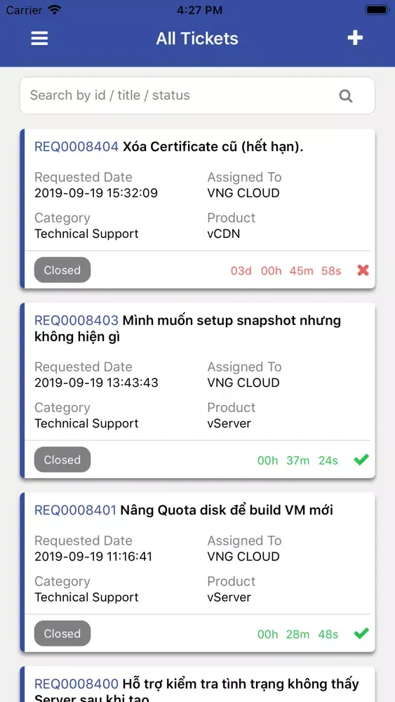 VNG Cloud - Support Ekran Görüntüleri