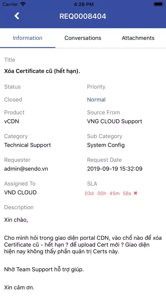 VNG Cloud - Support Ekran Görüntüleri