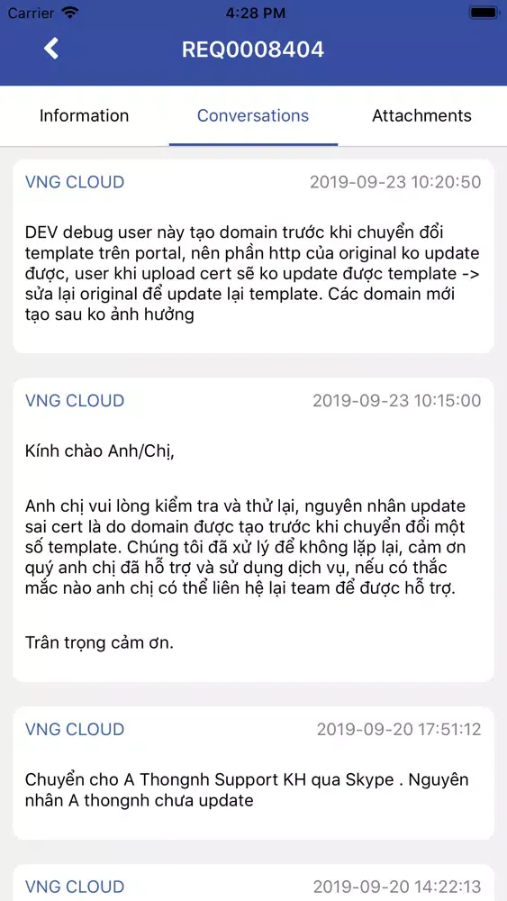 VNG Cloud - Support Ekran Görüntüleri