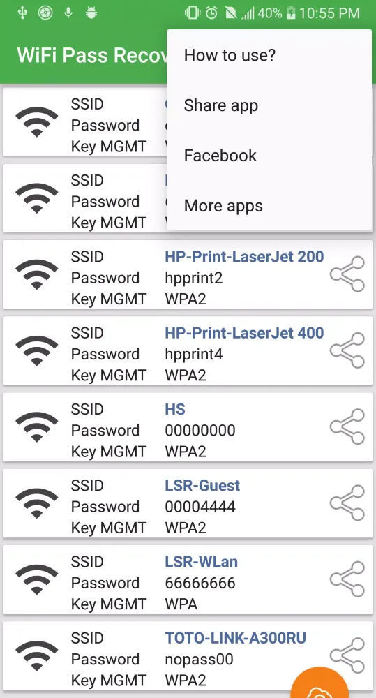 WiFi Password Recovery — Pro Screenshots
