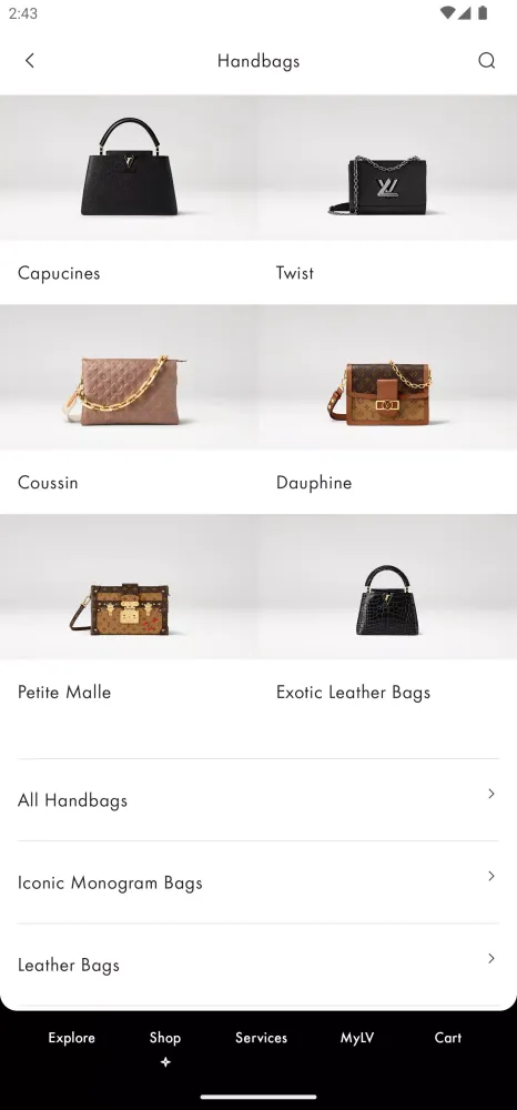 Capturas de tela do Louis Vuitton