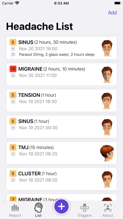 Capturas de tela do Headache Plus
