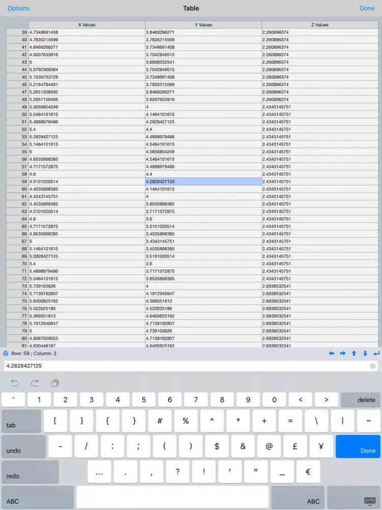 Tangkapan layar Scatter Graph iPad 