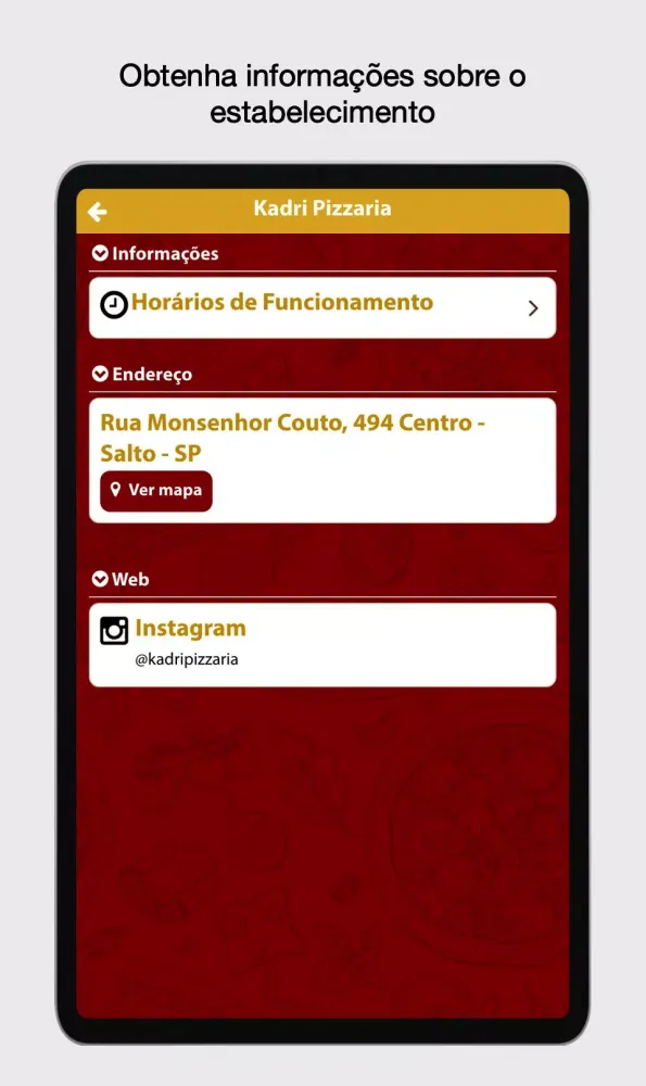 Capturas de tela do Kadri Pizzaria