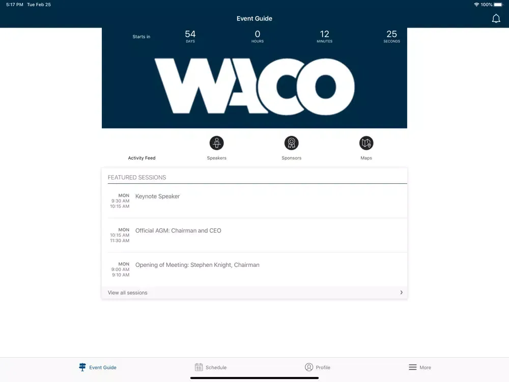 Tangkapan layar WACO Meetings iPad 