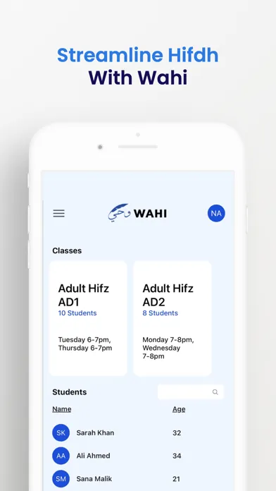 Wahi Hifdh Management Screenshots