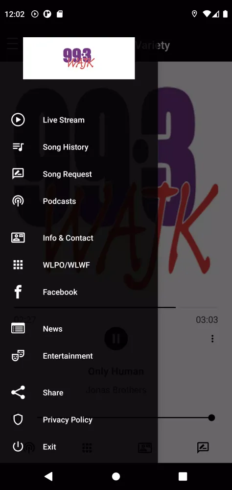 Tangkapan skrin 99.3 WAJK