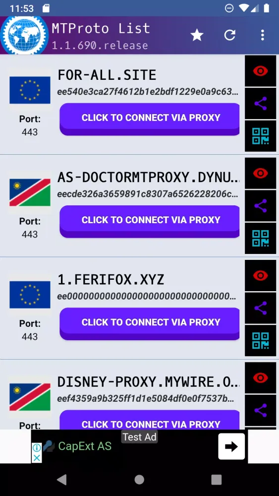 Capturas de tela do MTProto Proxy for Telegram