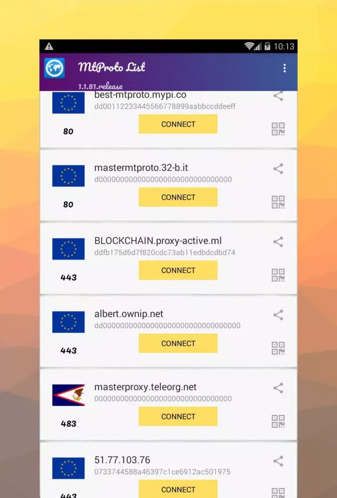 Capturas de tela do MTProto Proxy for Telegram