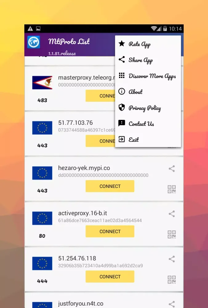 Capturas de tela do MTProto Proxy for Telegram