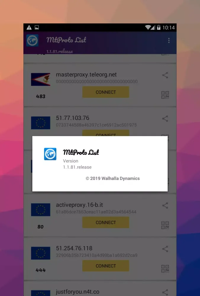 Capturas de tela do MTProto Proxy for Telegram