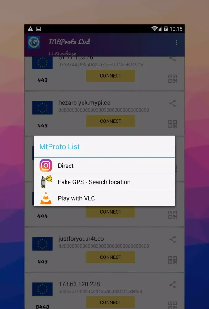 Capturas de tela do MTProto Proxy for Telegram