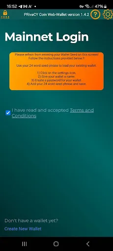 Screenshot di PRivaCY Coin Web-Wallet