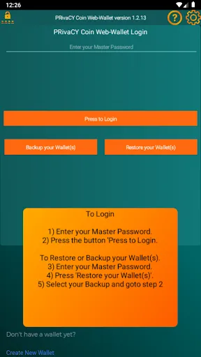 Screenshot di PRivaCY Coin Web-Wallet