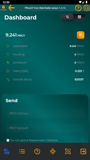 Screenshot di PRivaCY Coin Web-Wallet
