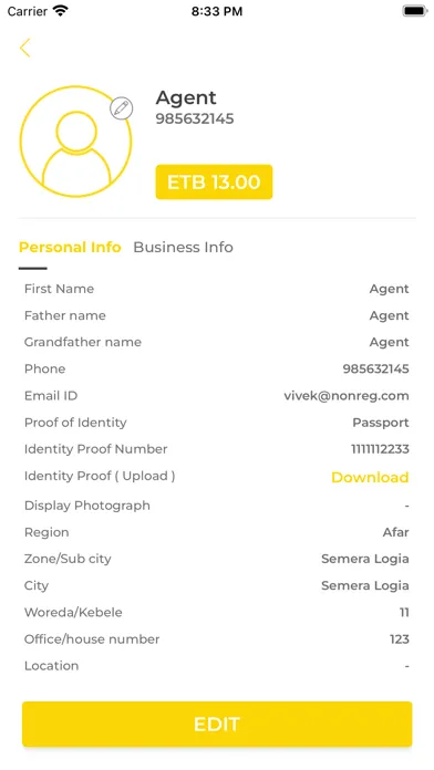 Captures d'écran de Wallet Birr Agent