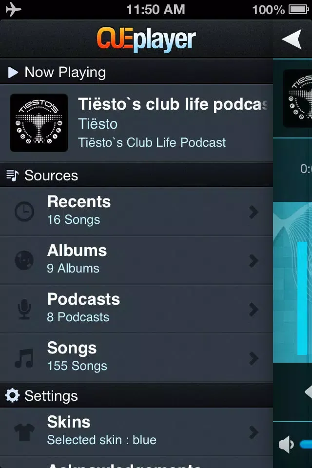 Capturas de tela do CUE music player