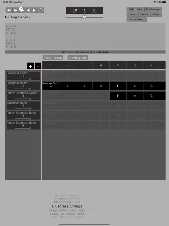 Tangkapan layar Backing Track Stylecreator iPad 