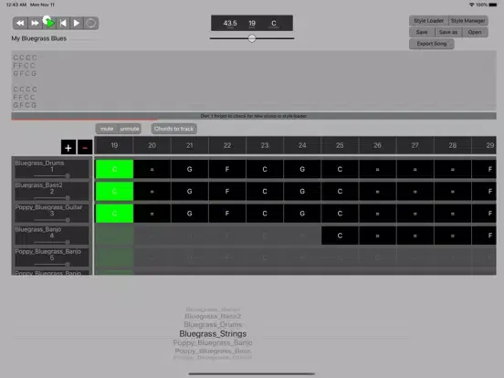 Tangkapan layar Backing Track Stylecreator iPad 