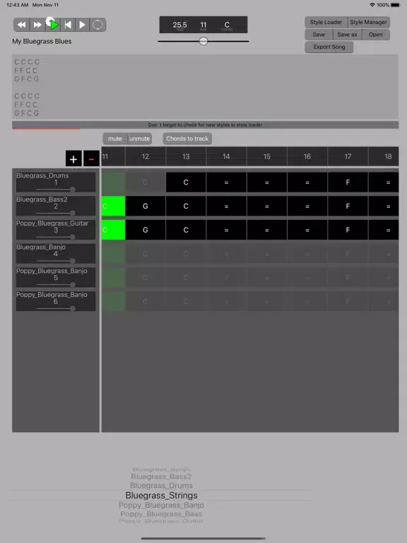Tangkapan layar Backing Track Stylecreator iPad 