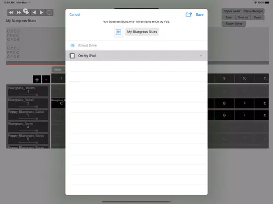 Tangkapan layar Backing Track Stylecreator iPad 