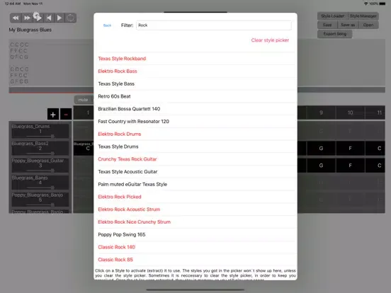 Tangkapan layar Backing Track Stylecreator iPad 