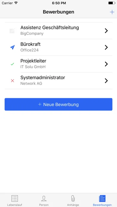 Bewerben App Screenshots