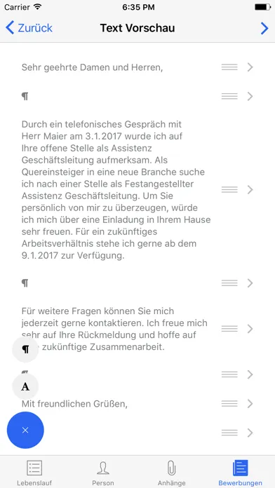 Bewerben App Screenshots