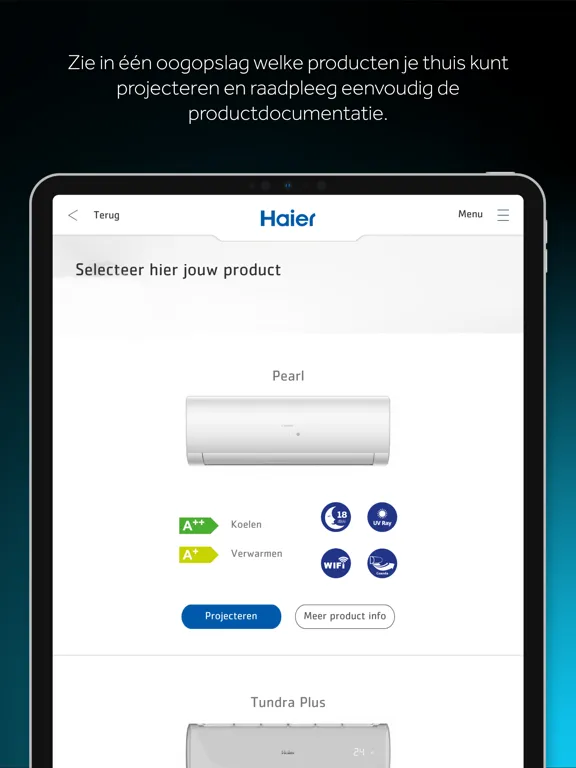 Captures d'écran de Haier Airco Projectie Tool iPad 