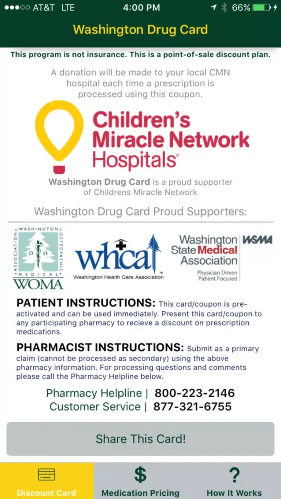 Capturas de tela do Washington Drug Card
