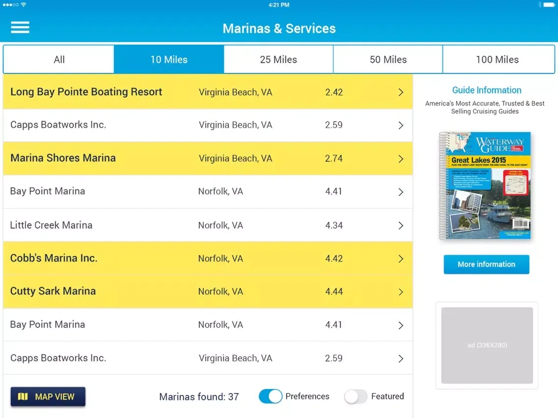 Ảnh chụp màn hình của Waterway Guide Marinas iPad 