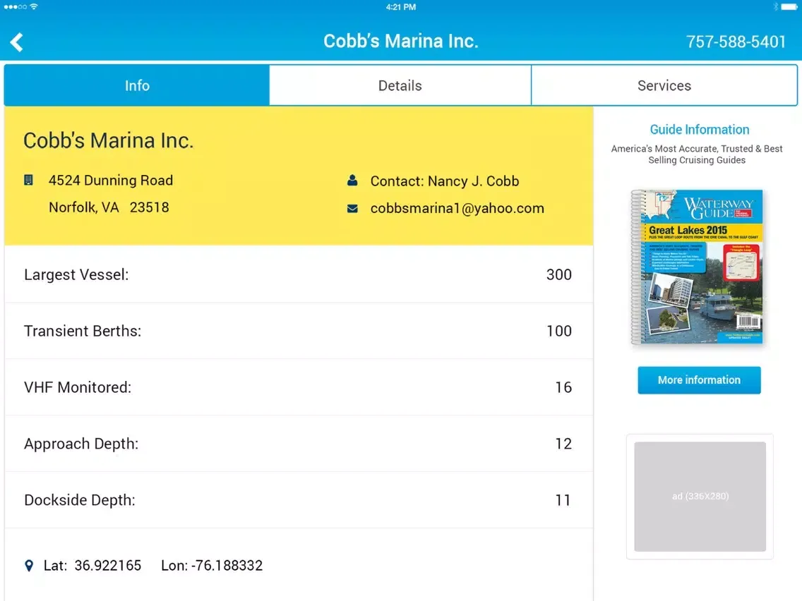 Ảnh chụp màn hình của Waterway Guide Marinas iPad 