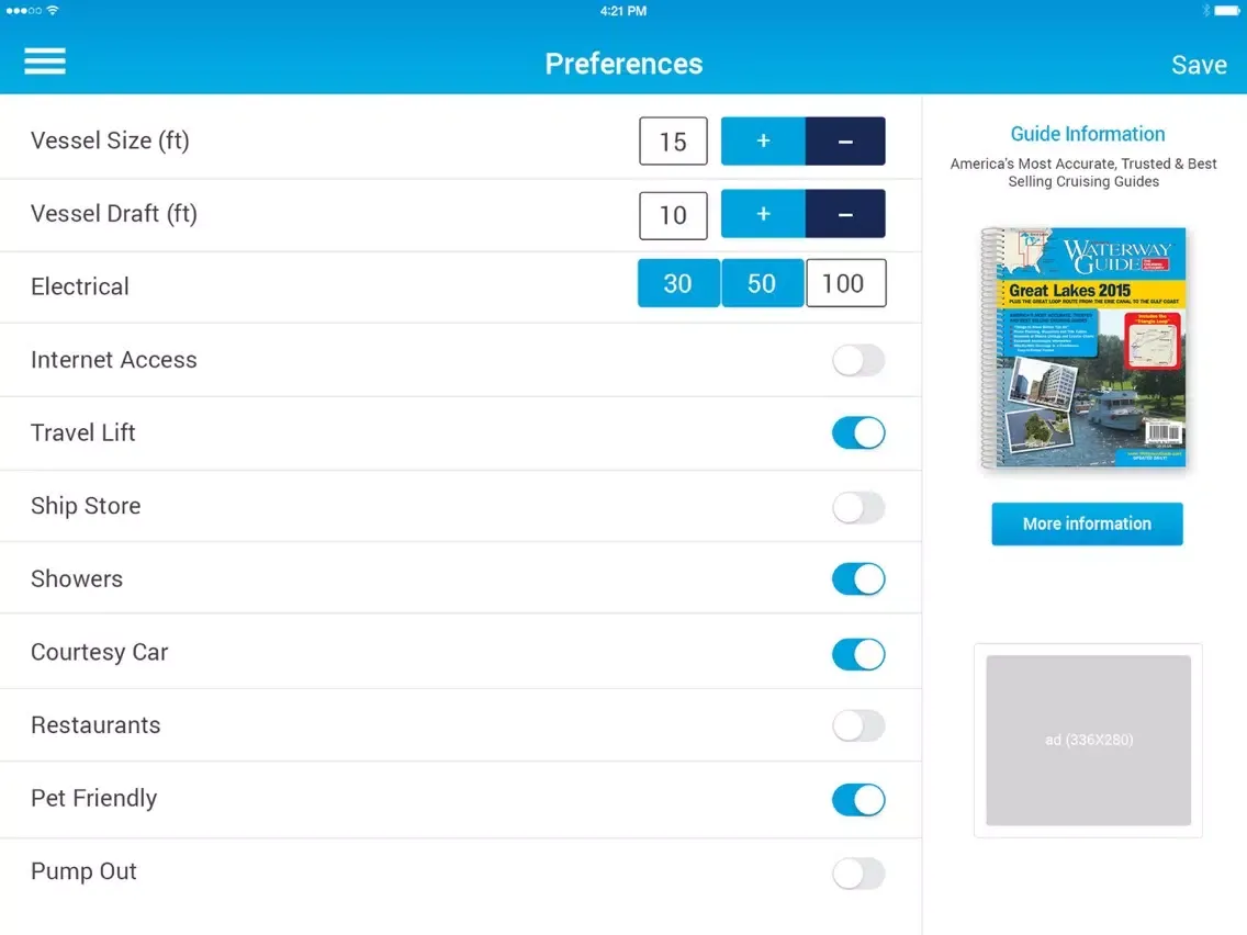 Ảnh chụp màn hình của Waterway Guide Marinas iPad 