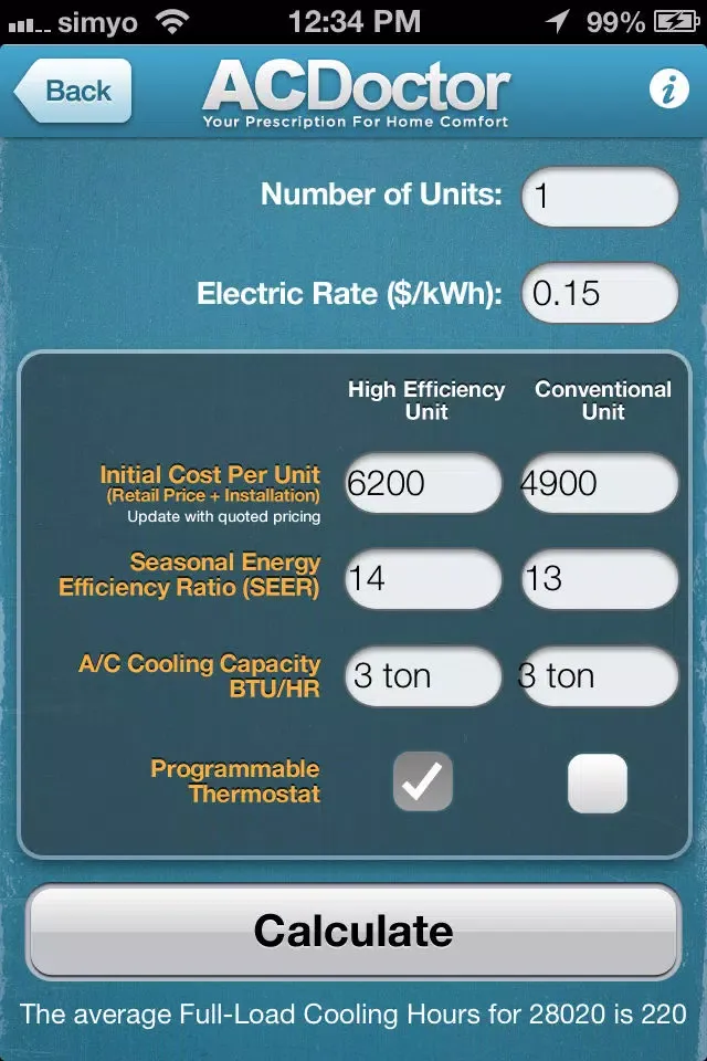 ACDoctor's High Efficiency HVAC Savings Calculator应用截图