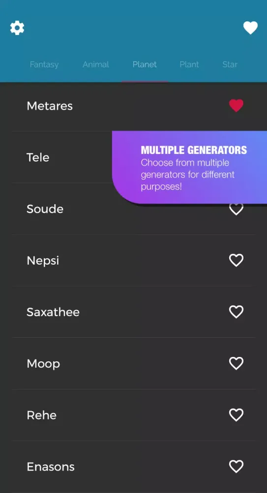Ảnh chụp màn hình của Fantasy Name Generator