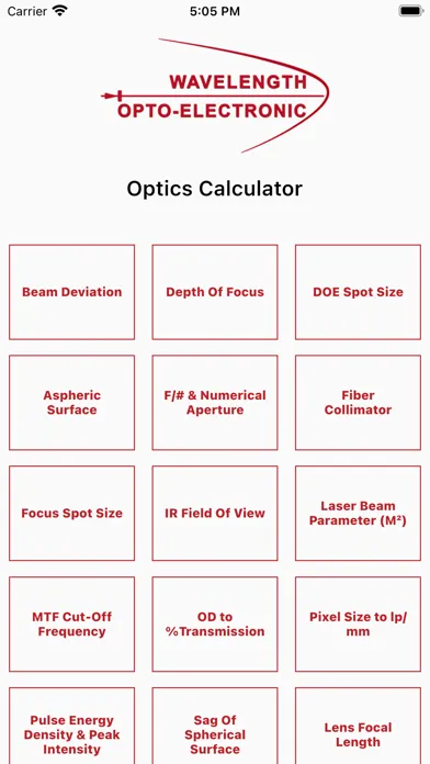 Wavelength Optics Calculator Screenshots