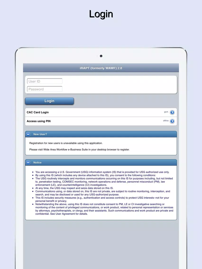 ภาพหน้าจอของ iRAPT Mobile (formerly WAWF) iPad 