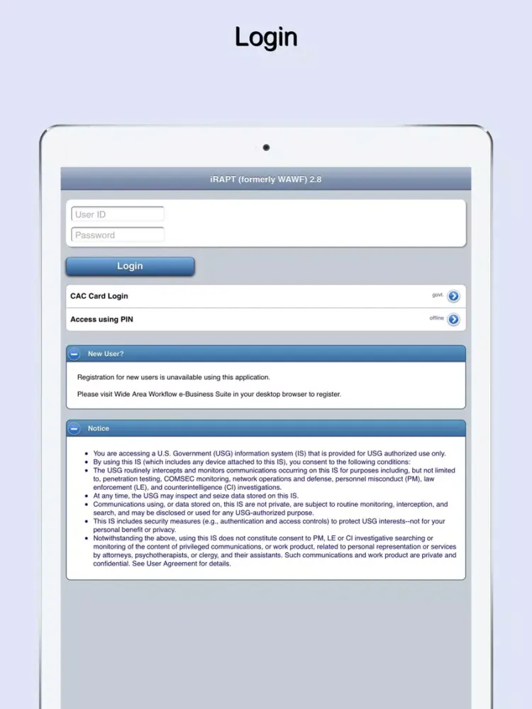 iRAPT Mobile (formerly WAWF) iPad  Ekran Görüntüleri