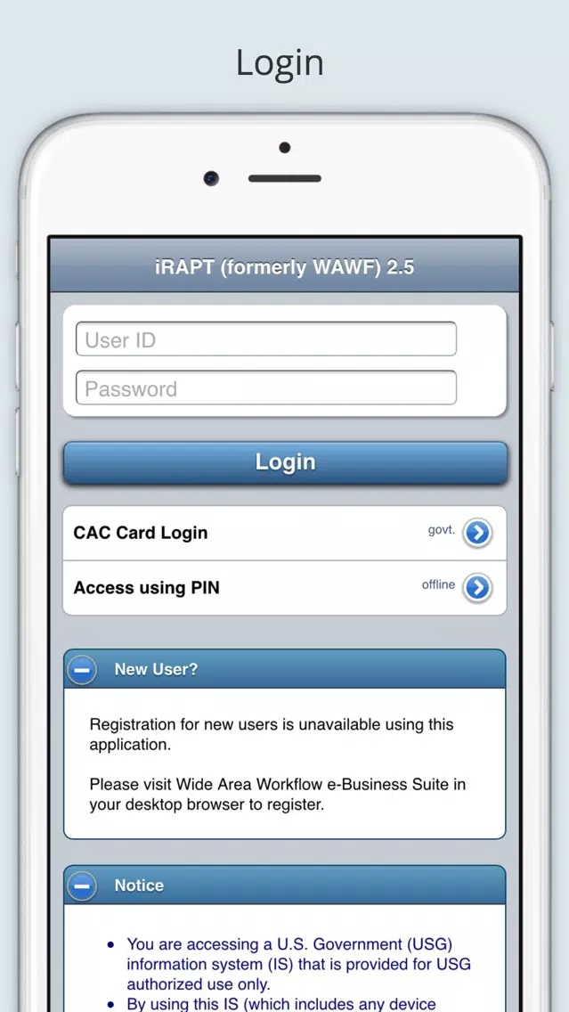 ภาพหน้าจอของ iRAPT Mobile (formerly WAWF)