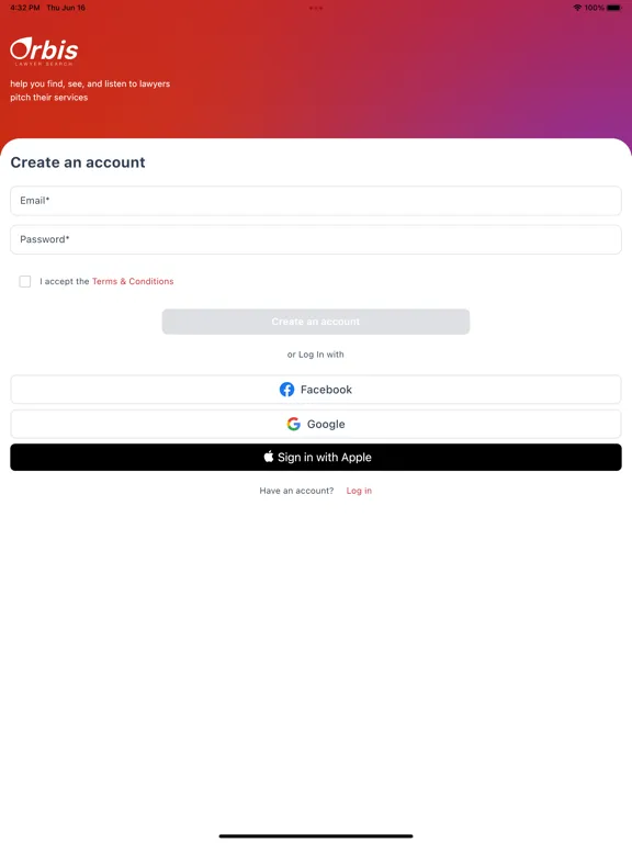 Tangkapan layar Orbis Law iPad 