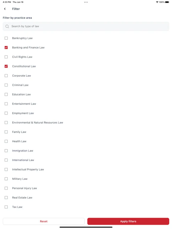 Tangkapan layar Orbis Law iPad 