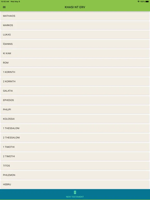 Ảnh chụp màn hình của Khasi New Testament iPad 