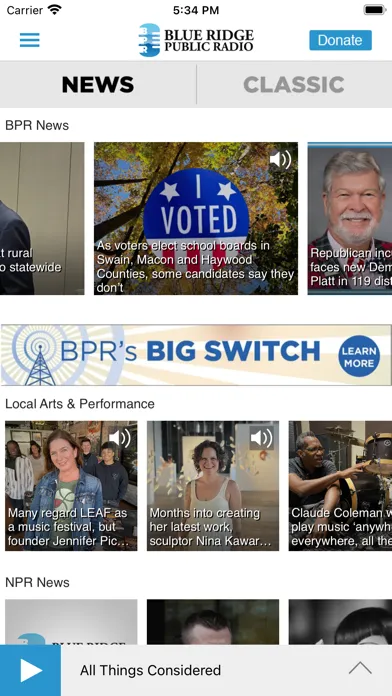 Tangkapan skrin Blue Ridge Public Radio App