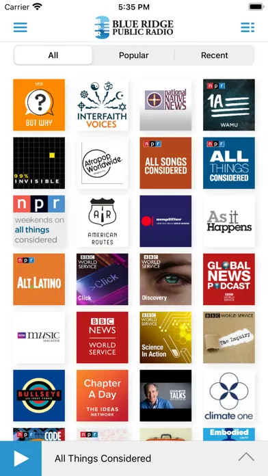 Tangkapan skrin Blue Ridge Public Radio App